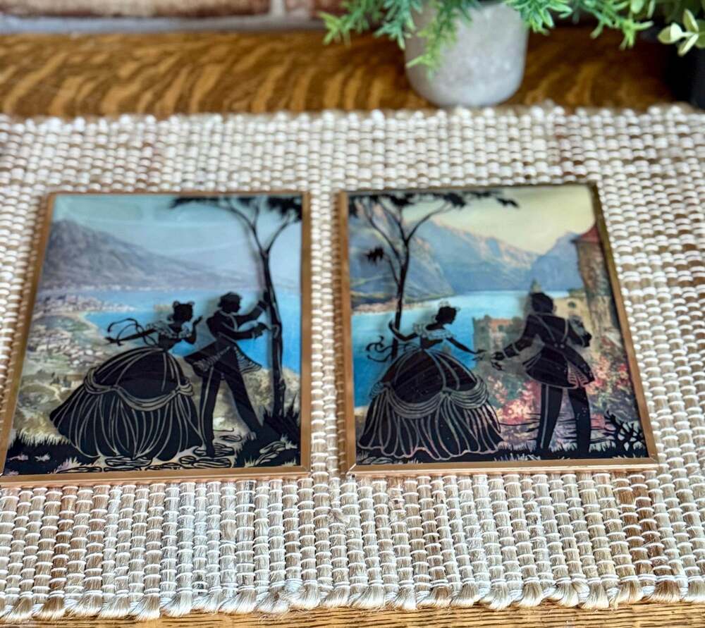 Victorian Silhouette Pictures Set of 2 | Reverse Painted Bubble Glass Wall Art